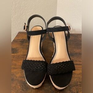 LC Lauren Conrad Black Wedge Sandals, Size 9, NIB